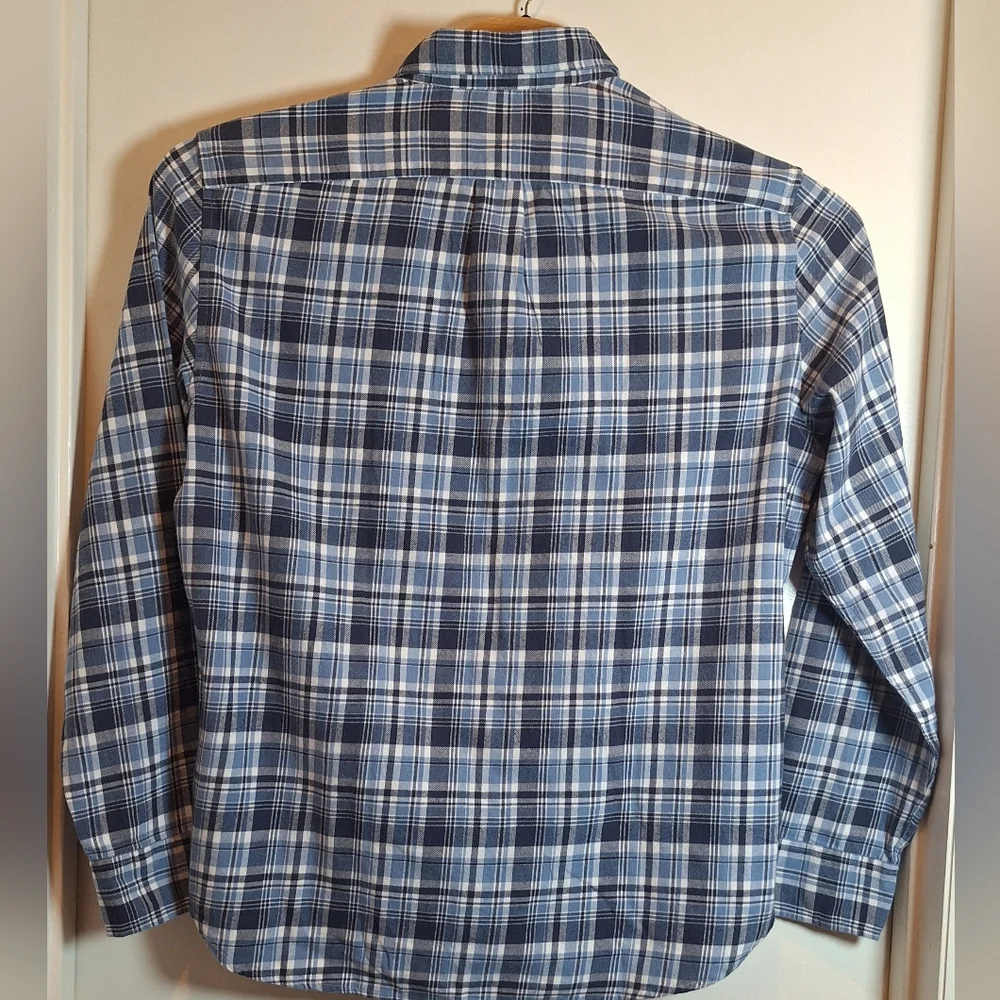 J‎ Crew Men's Classic Flannel XL Button Up Shirt Blue & White Soft Plaid Design